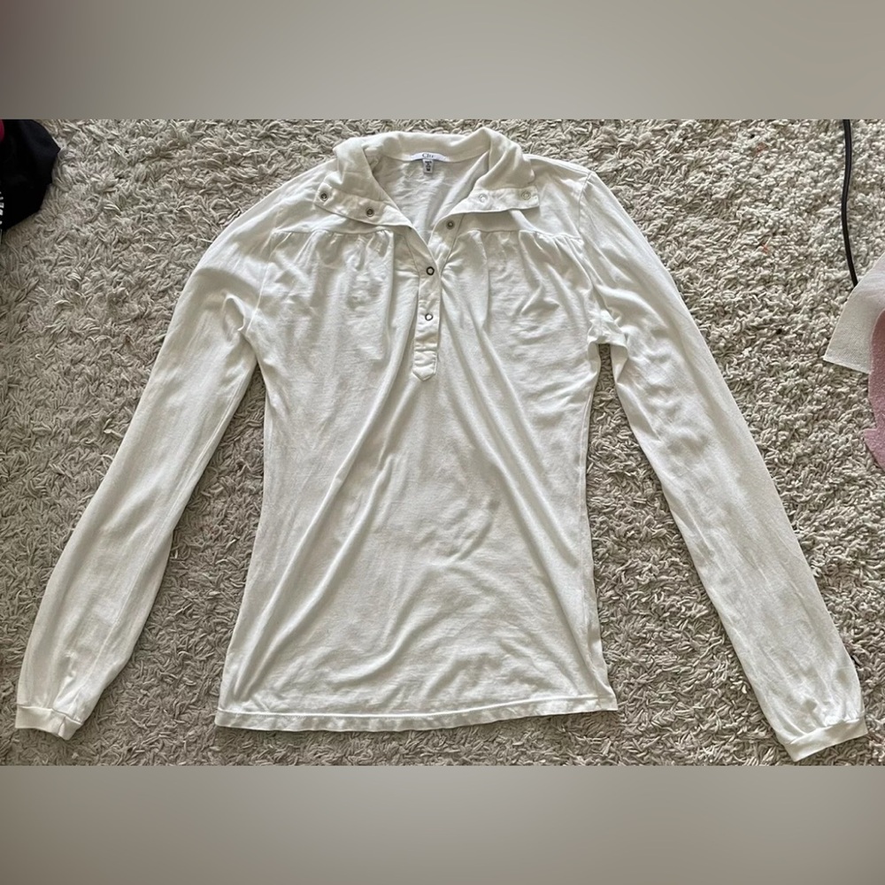 CLU white ivory long sleeve collared henley shirt top medium m 8